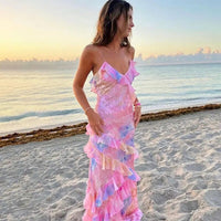 Colourful Summer Dress with Ruffles – Liora-Pink-S-State of Style