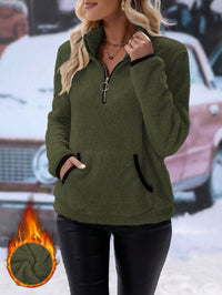 Colourful Sweatshirt with Half Zip - Vera-Olive green-S-State of Style