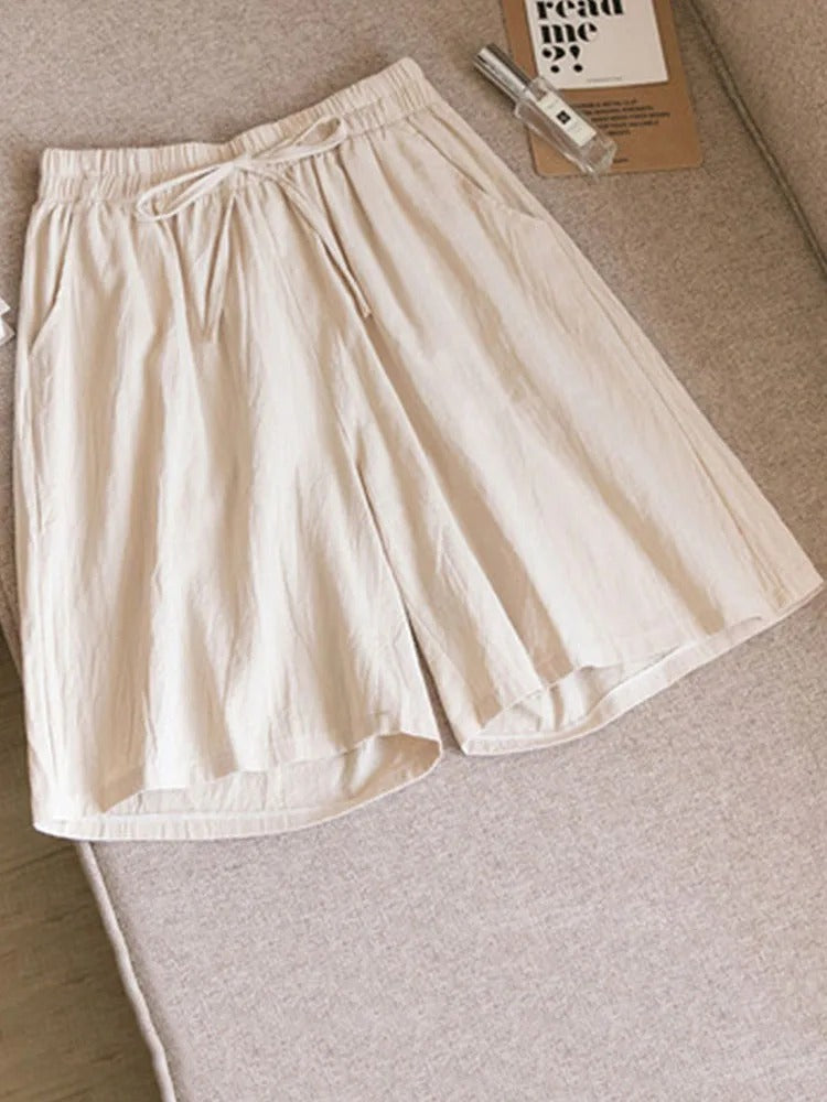 Comfortable & Airy Women's Cotton Shorts with Stretch Waistband – Melina-Apricot-M-State of Style