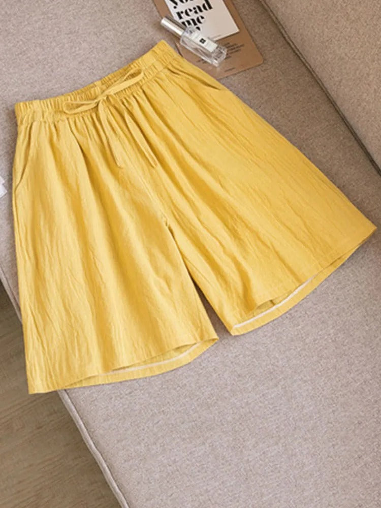 Comfortable & Airy Women's Cotton Shorts with Stretch Waistband – Melina-Yellow-M-State of Style