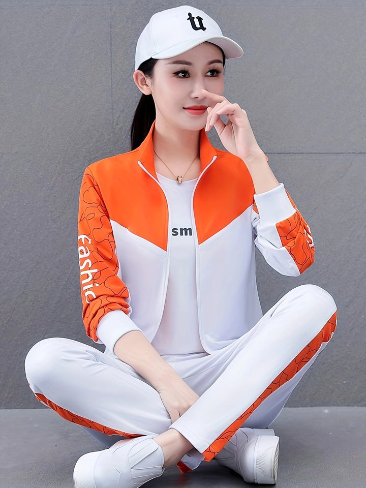 Comfortable and Stylish Tracksuit for Women - Sabine-Orange - White-M-State of Style