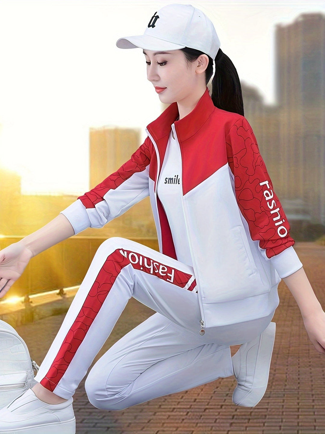 Comfortable and Stylish Tracksuit for Women - Sabine-Red - White-M-State of Style