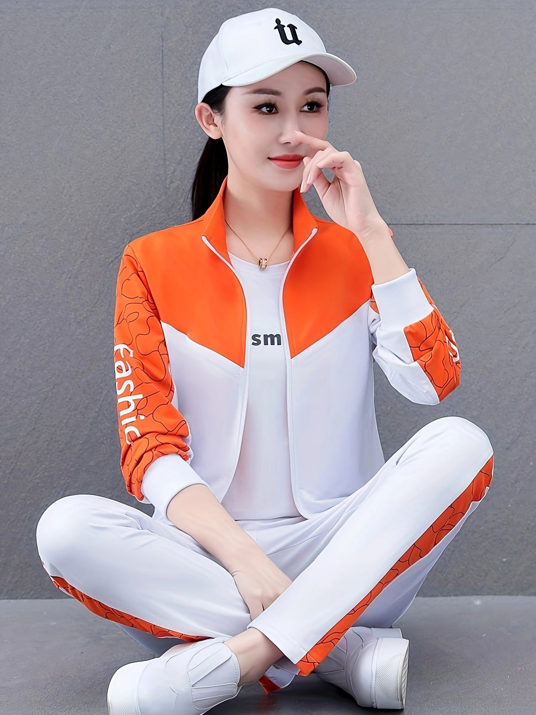 Comfortable and Stylish Women's Tracksuit - Sabine-Orange - White-M-State of Style