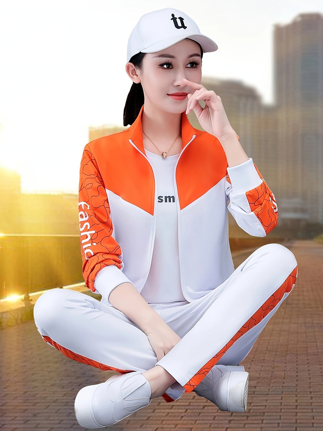 Comfortable and Stylish Women's Tracksuit - Sabine-Orange - White-M-State of Style
