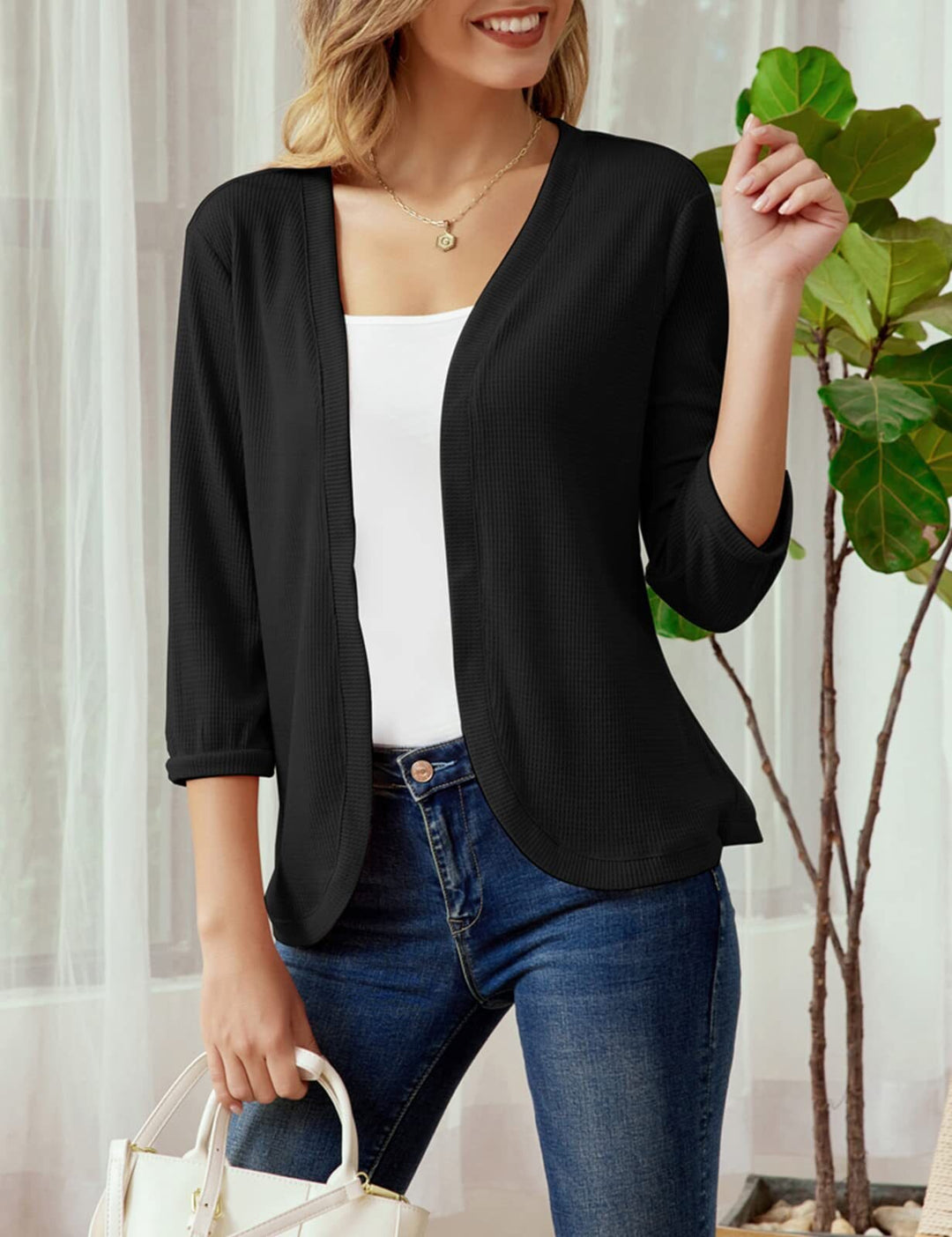 Comfortable Casual Knit Cardigan-Black-S-State of Style