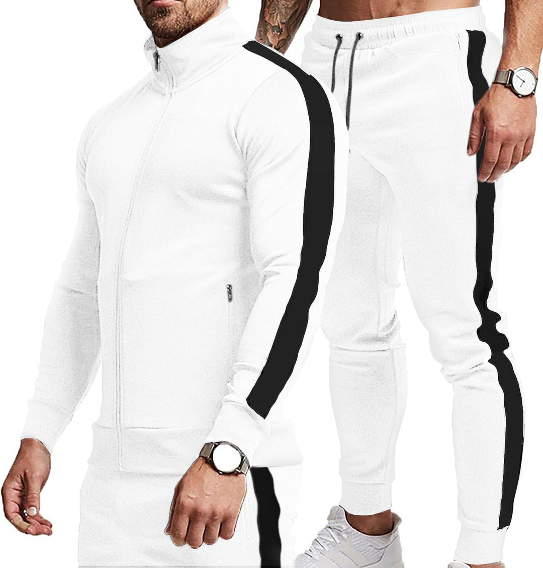 Comfortable Casual Men's Tracksuit - Logan-White/Black-S-State of Style