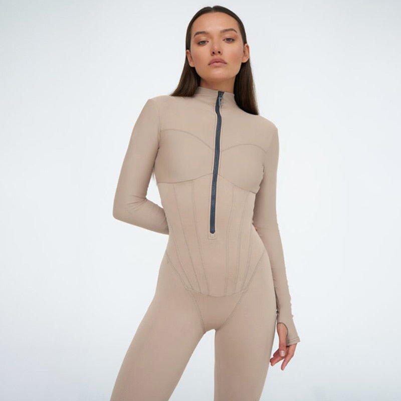 Comfortable Catsuit with Zipper - Luna-Beige-S-State of Style