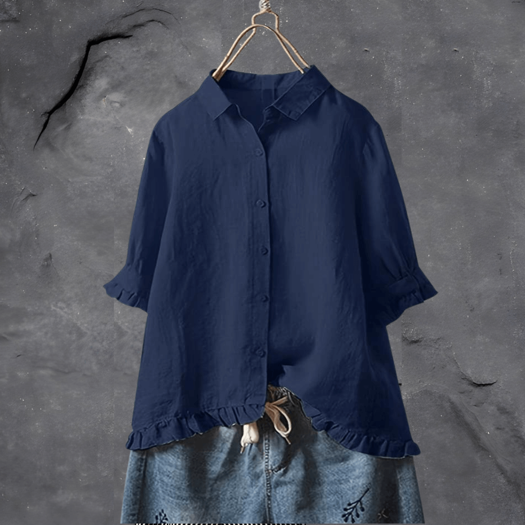 Comfortable Cotton Blouse for Women - Elena-Navy Blue-M-State of Style