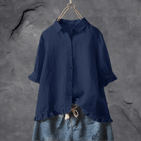 Comfortable Cotton Blouse for Women - Elena-Navy Blue-M-State of Style
