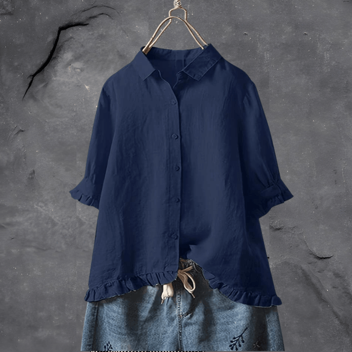 Comfortable Cotton Blouse for Women - Elena-Navy Blue-M-State of Style