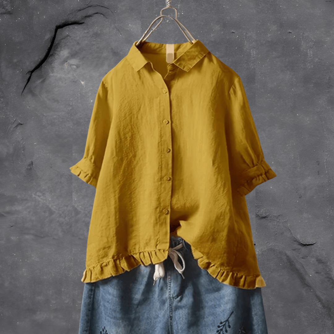Comfortable Cotton Blouse for Women - Elena-Yellow-M-State of Style