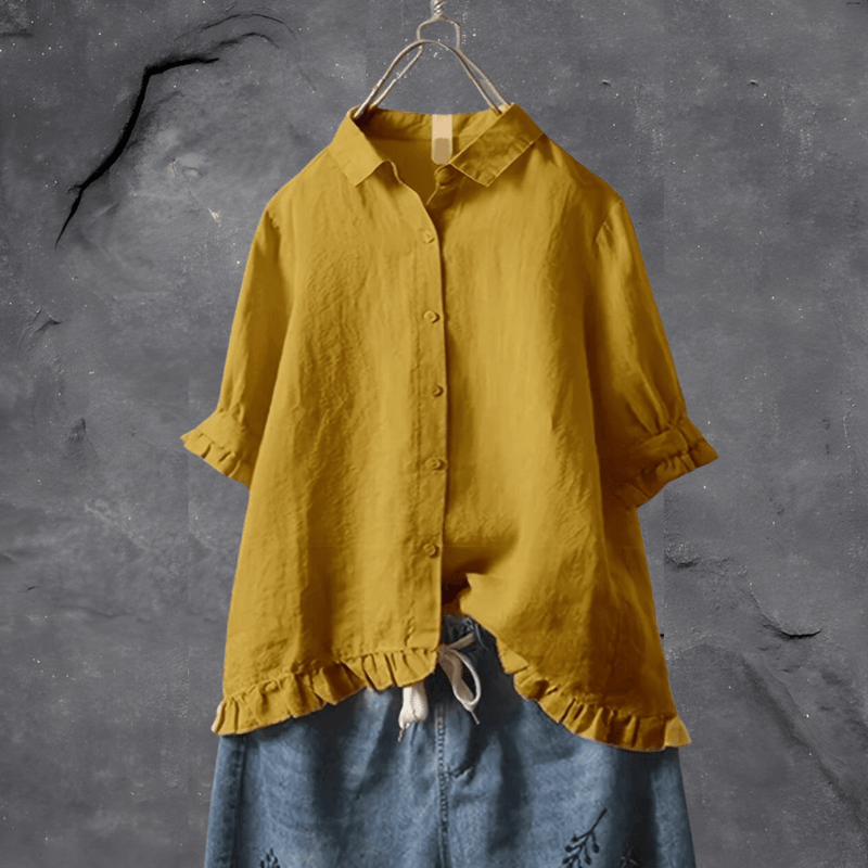 Comfortable Cotton Blouse for Women - Elena-Yellow-M-State of Style