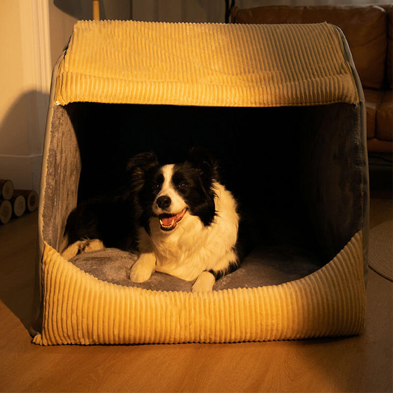 Comfortable Dog Tent Bed - CozyCave-Khaki-M-State of Style
