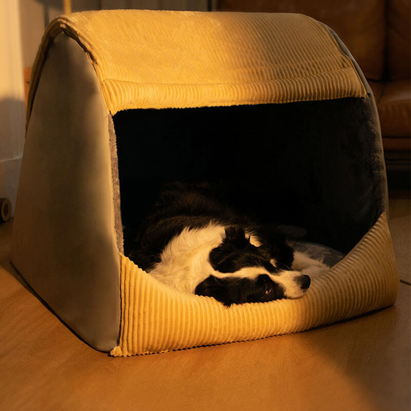 Comfortable Dog Tent Bed - CozyCave-Khaki-M-State of Style