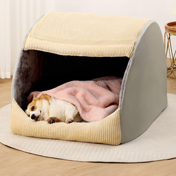 Comfortable Dog Tent Bed - CozyCave-Khaki-M-State of Style