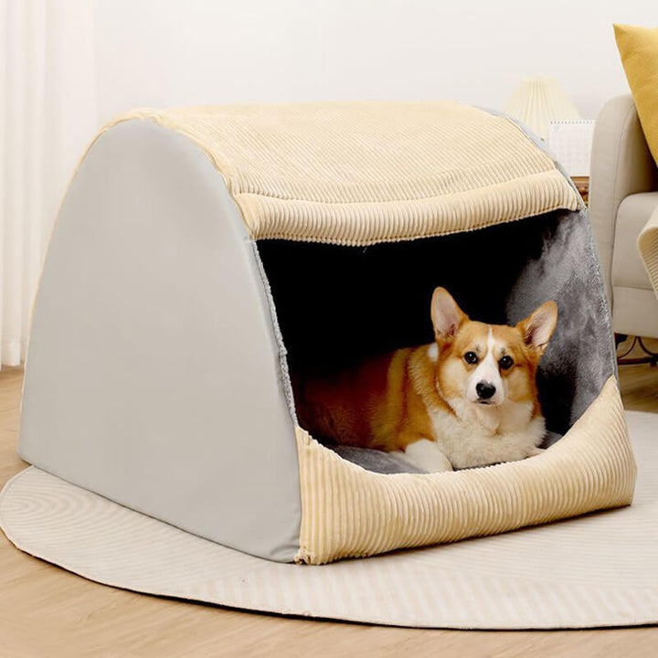 Comfortable Dog Tent Bed - CozyCave-Khaki-M-State of Style