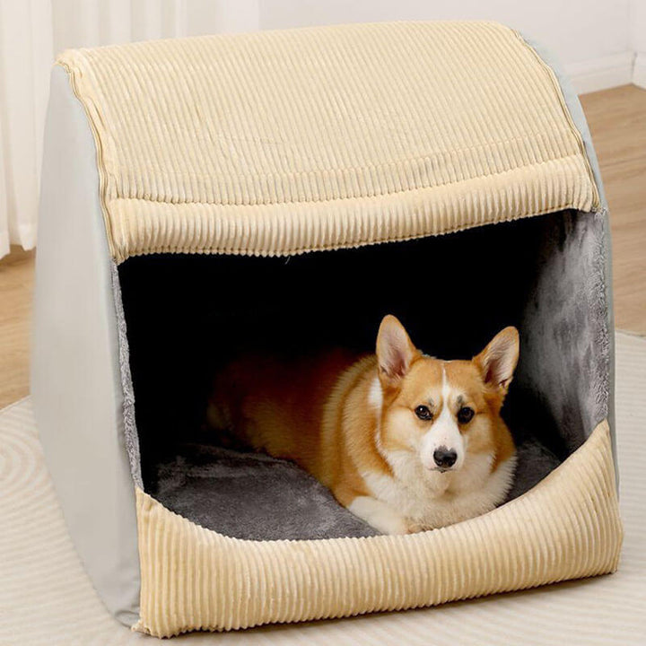 Comfortable Dog Tent Bed - CozyCave-Khaki-M-State of Style