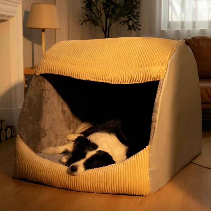 Comfortable Dog Tent Bed - CozyCave-Khaki-M-State of Style