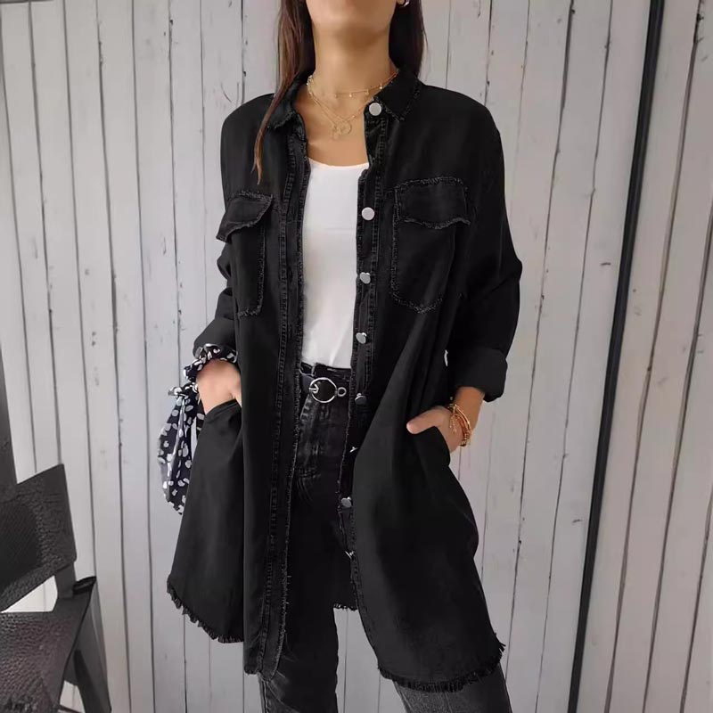 Comfortable Faux Denim Shirt - Sophie-Black-M-State of Style