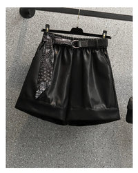 Comfortable Faux Leather Shorts with Elastic Waistband for Women-Black-2XL-State of Style