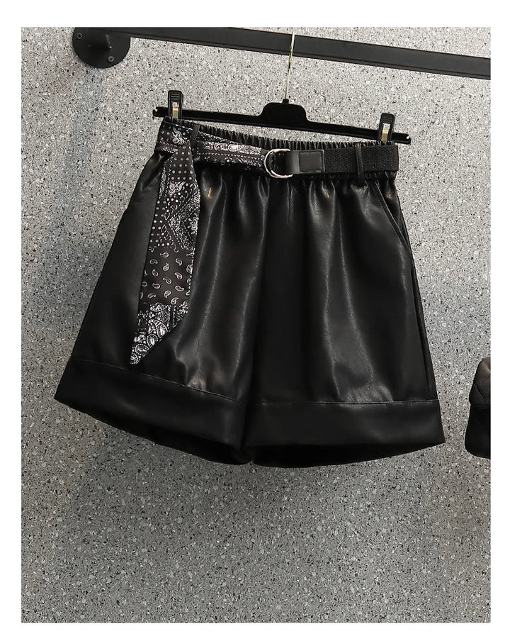 Comfortable Faux Leather Shorts with Elastic Waistband for Women-Black-2XL-State of Style