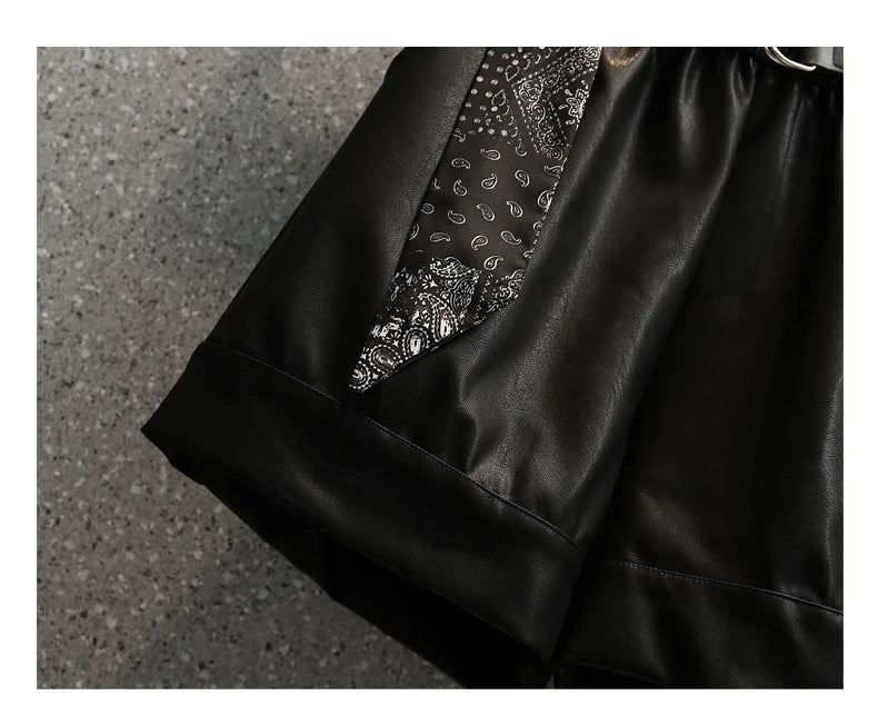 Comfortable Faux Leather Shorts with Elastic Waistband for Women-Green-2XL-State of Style