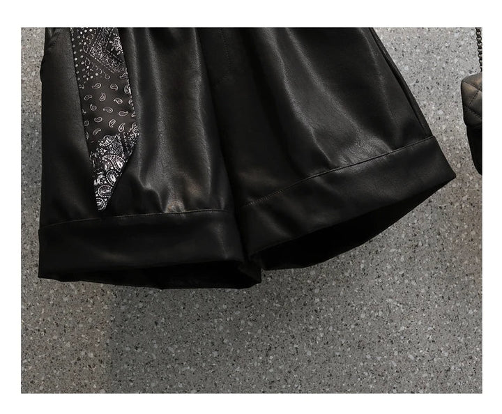 Comfortable Faux Leather Shorts with Elastic Waistband for Women-Green-2XL-State of Style