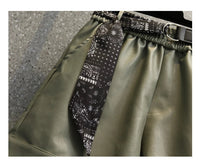 Comfortable Faux Leather Shorts with Elastic Waistband for Women-Green-2XL-State of Style