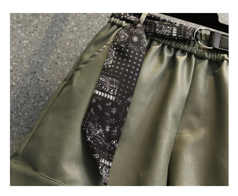 Comfortable Faux Leather Shorts with Elastic Waistband for Women-Green-2XL-State of Style