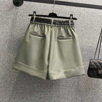 Comfortable Faux Leather Shorts with Elastic Waistband for Women-Green-2XL-State of Style