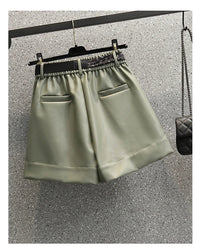 Comfortable Faux Leather Shorts with Elastic Waistband for Women-Green-2XL-State of Style