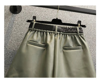 Comfortable Faux Leather Shorts with Elastic Waistband for Women-Green-2XL-State of Style