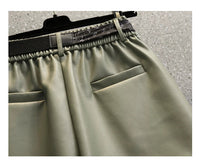 Comfortable Faux Leather Shorts with Elastic Waistband for Women-Green-2XL-State of Style