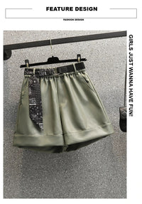 Comfortable Faux Leather Shorts with Elastic Waistband for Women-Green-2XL-State of Style