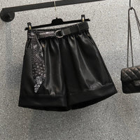 Comfortable Faux Leather Shorts with Elastic Waistband for Women-Green-2XL-State of Style