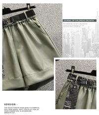 Comfortable Faux Leather Shorts with Elastic Waistband for Women-Green-2XL-State of Style