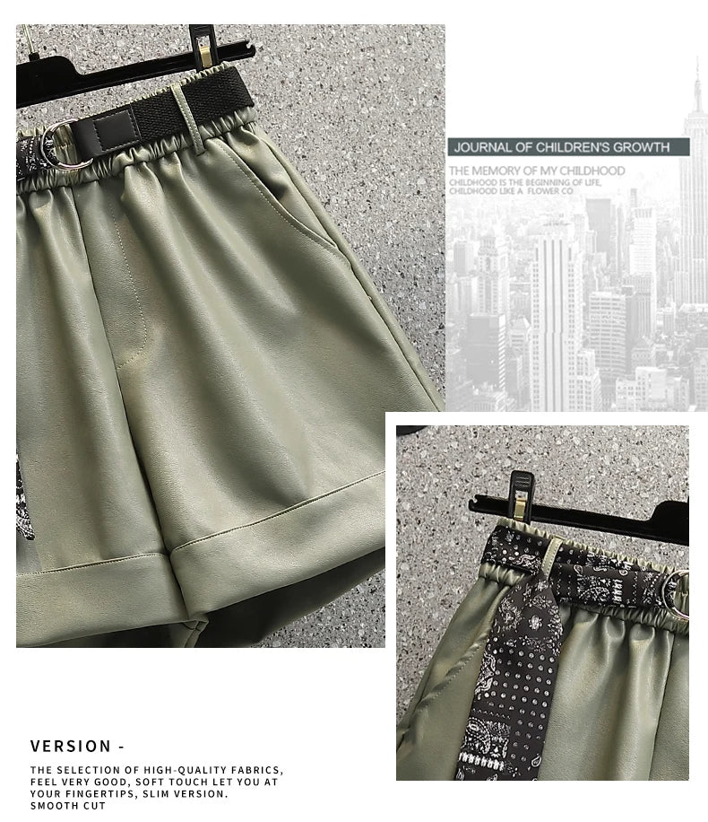 Comfortable Faux Leather Shorts with Elastic Waistband for Women-Green-2XL-State of Style