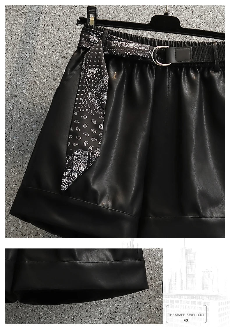 Comfortable Faux Leather Shorts with Elastic Waistband for Women-Green-2XL-State of Style