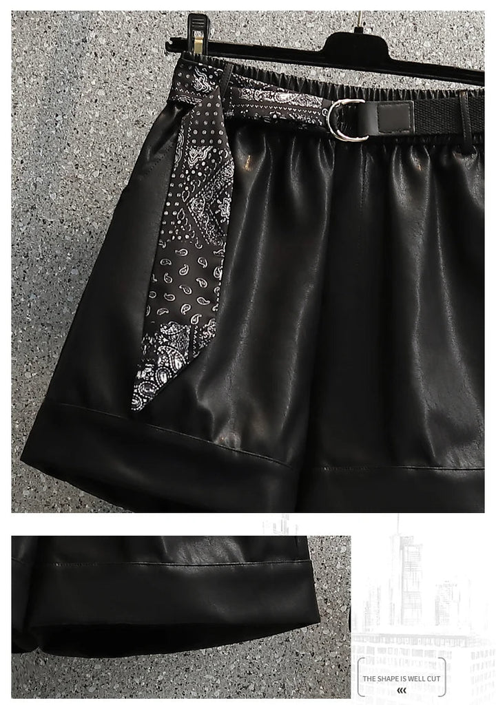 Comfortable Faux Leather Shorts with Elastic Waistband for Women-Green-2XL-State of Style