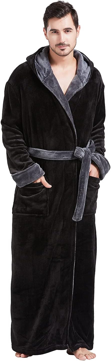 Comfortable Flannel Men's Bathrobe - James-Black/Grey-S/M-State of Style