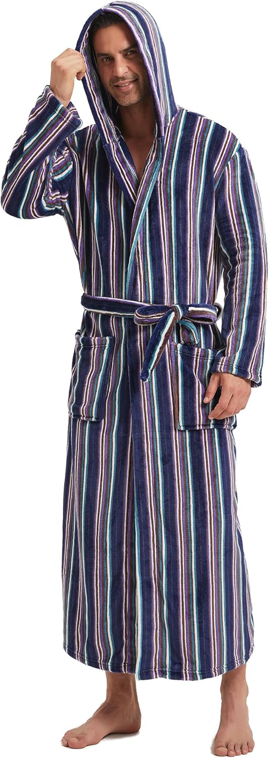 Comfortable Flannel Men's Bathrobe - James-Blue Striped-S/M-State of Style