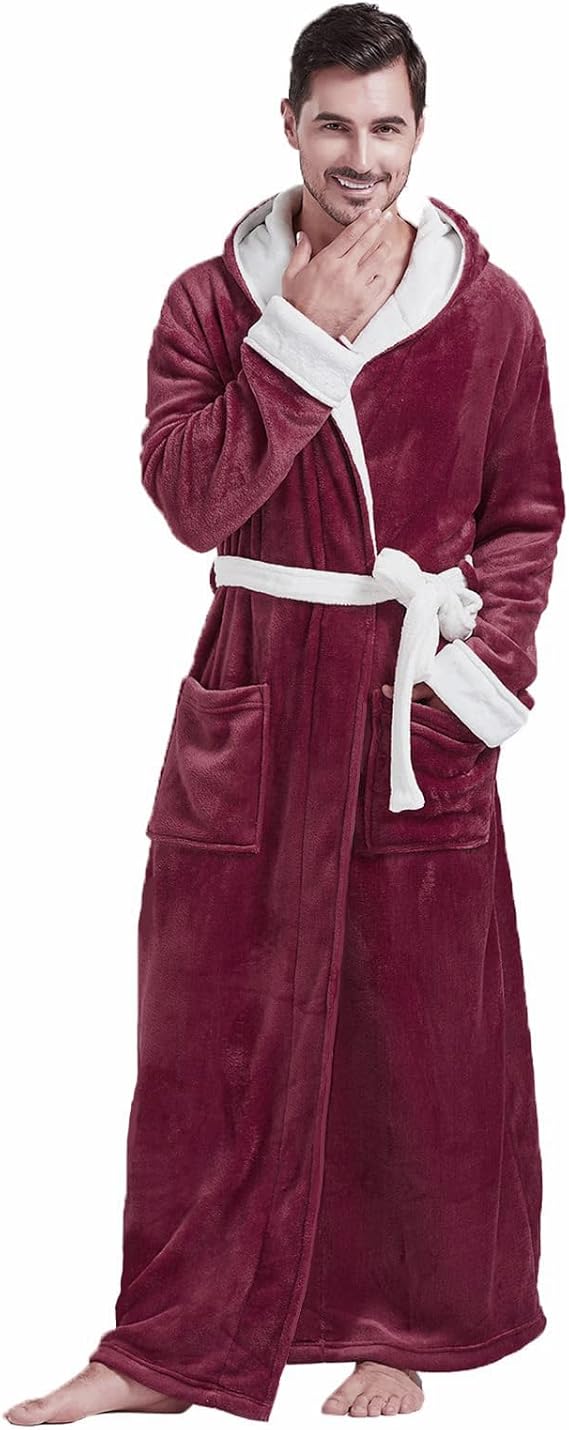 Comfortable Flannel Men's Bathrobe - James-Bordeaux/White-S/M-State of Style