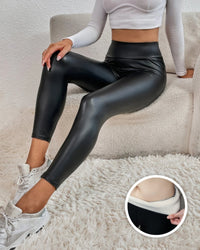 Comfortable Fleece Leggings with Leather Look - Mila-M-State of Style