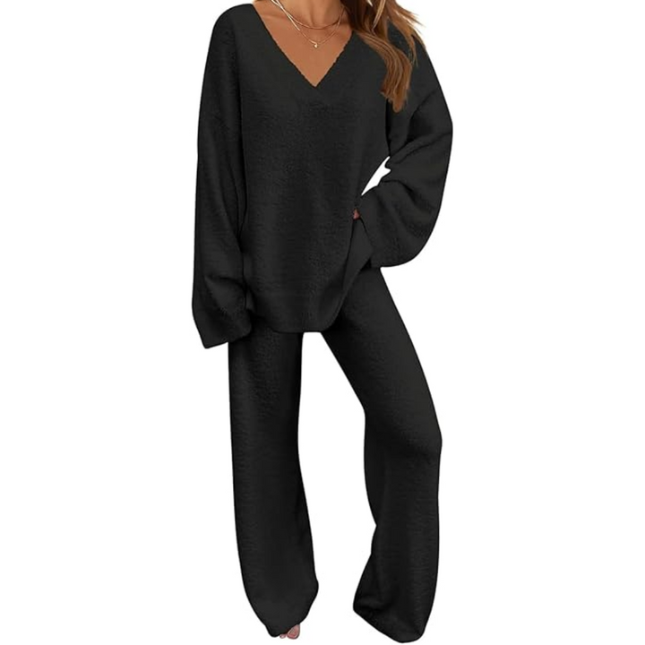 Comfortable Fleece Lounge Set - Rianne-Black-S-State of Style