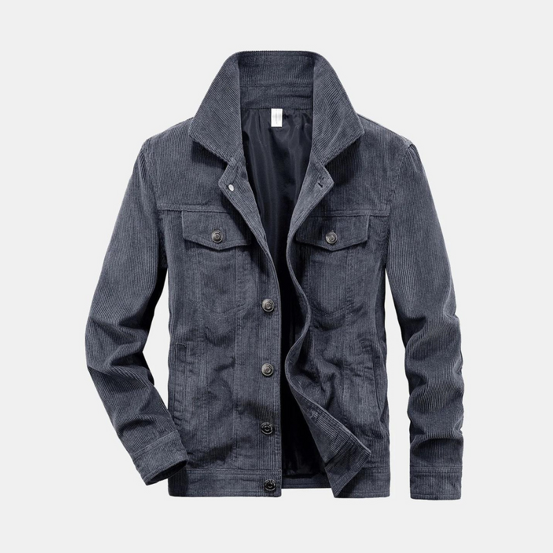 Comfortable Grey Corduroy Jacket - Rover-M-State of Style