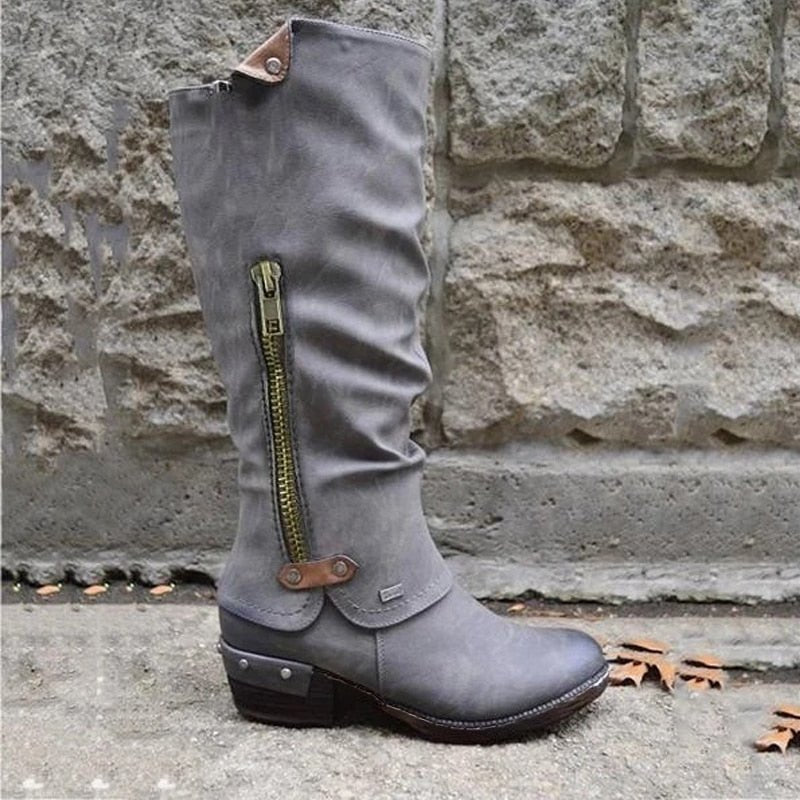 Comfortable High Boots with Storage Compartment - Alina-Grey-3.5-State of Style