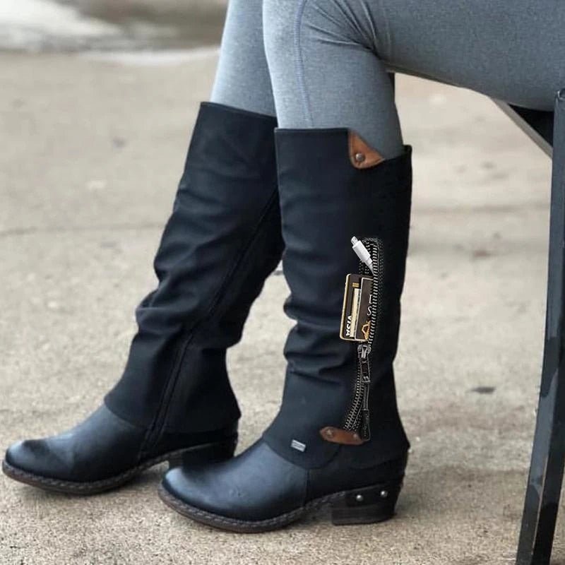 Comfortable High Boots with Storage Pocket - Alina-Grey-4-State of Style