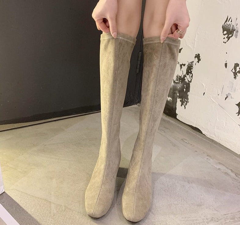 Comfortable High Boots with Thick Heel - Larissa-Beige-3.0-State of Style