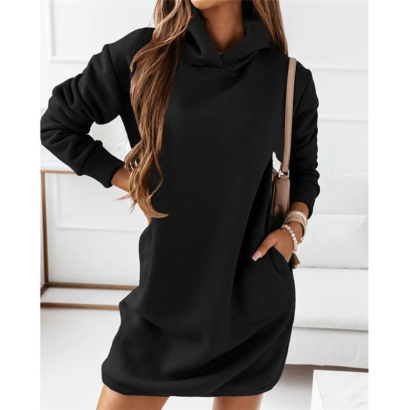 Comfortable Hoodie Dress – Amalia-Black-S-State of Style
