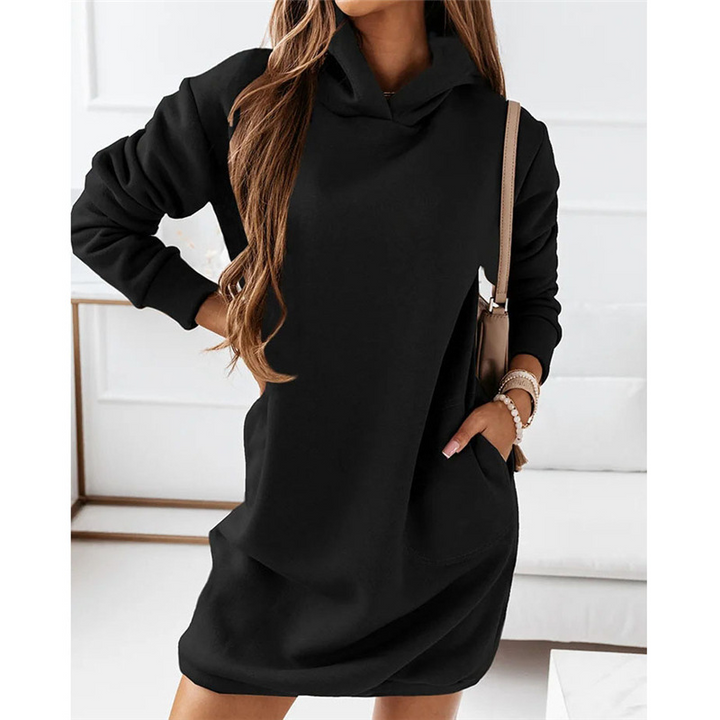 Comfortable Hoodie Dress – Amalia-Black-S-State of Style